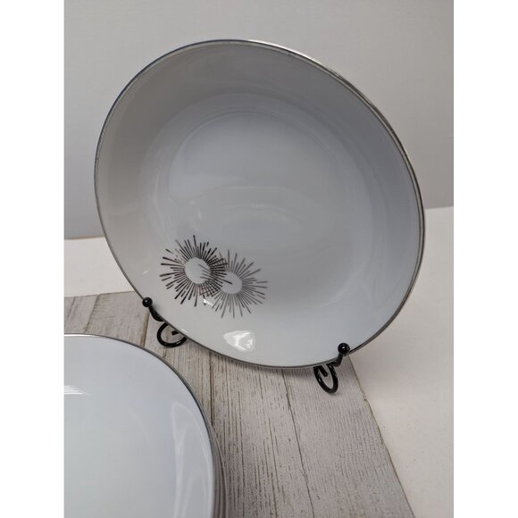 Vintage Kutani Set 4 Soup Cereal Bowls 7 5/8" White Silver Gray Bursts Japan - Picture 3 of 8